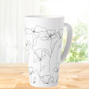 Taza De Café Latte Amapola Flor Silvestre Floral Minimalista en Blanc