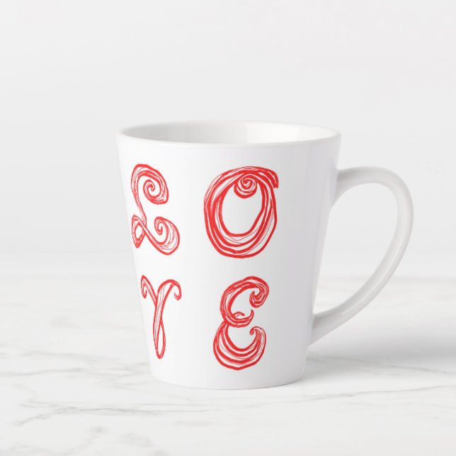 Taza De Café Latte AMAR letras rojas de tela de arte de palabras (Derecha)