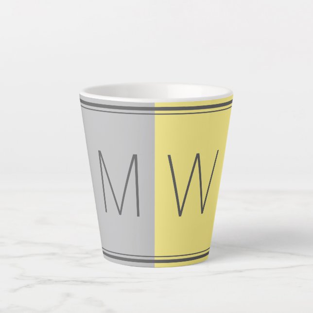 Taza De Café Latte Amarillo gris | Moderno | Motivación | MONOGRAM (Anverso)