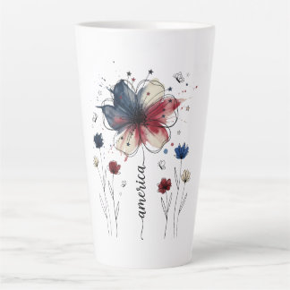 Taza De Café Latte 🌸America la Hermosa Taza de Latte Patriótica Flor