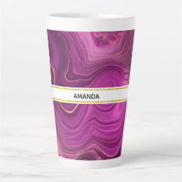 Taza De Café Latte Ametismo Púrpura Y Agante Abstracto De Oro