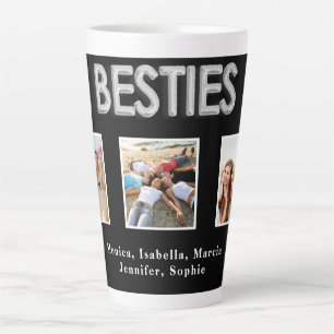 Taza De Café Latte Amigos con nombres de fotos en plata negra