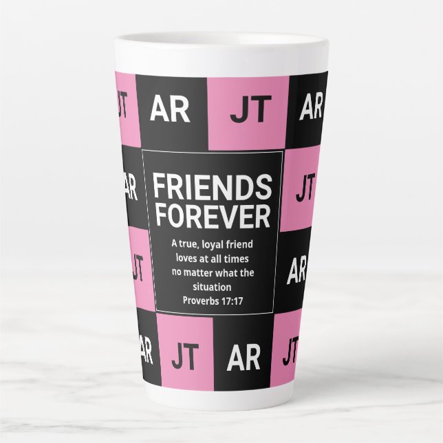 Taza De Café Latte Amigos monográficos modernos para siempre cristian (Anverso)