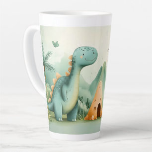Taza De Café Latte Amiguitos dinosaurios lindos en un paraíso prehist