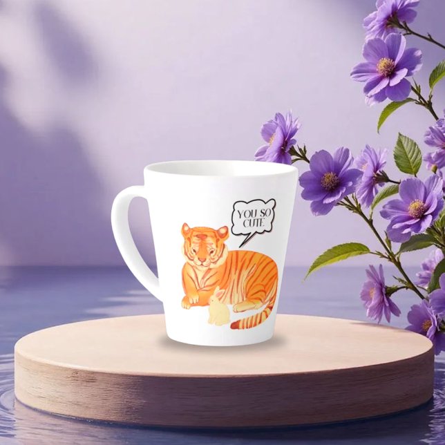 Taza De Café Latte Amistad entre tigres y conejitos - Ilustra de anim (Subido por el creador)