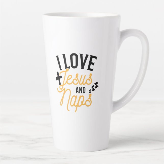 Taza De Café Latte Amo a Jesús y Naps Religiosos divertidos (Derecha)
