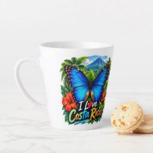 Taza De Café Latte Amo la Mariposa Blue Morpho de Costa Rica
