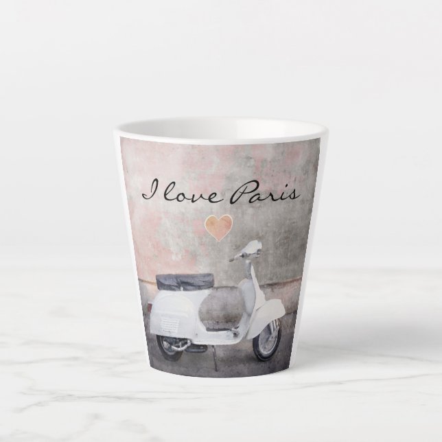 Taza De Café Latte Amo París White Motor Scooter (Anverso)