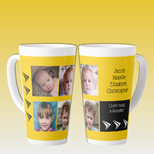Taza De Café Latte Amor blanco amarillo por ser un abuelo con fotos