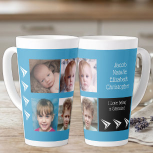 Taza De Café Latte Amor blanco azul siendo un abuelo con fotos