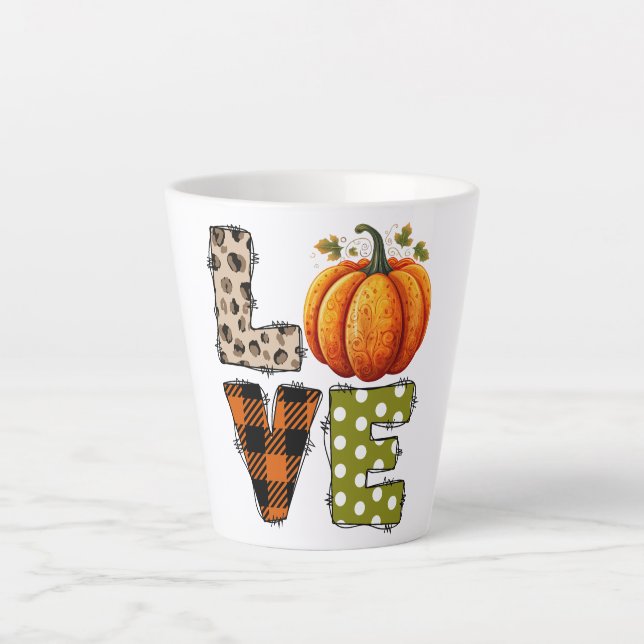 Taza De Café Latte AMOR - Cuta calabaza y Papel Polka (Anverso)