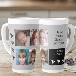 Taza De Café Latte Amor gris negro siendo un abuelo con fotos