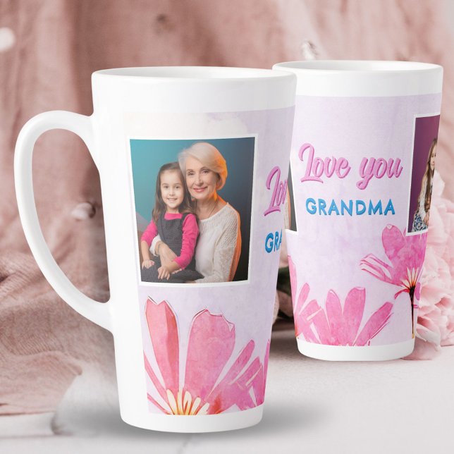 Taza De Café Latte Amor lindo, abuela Flores rosadas 2 fotos (Subido por el creador)
