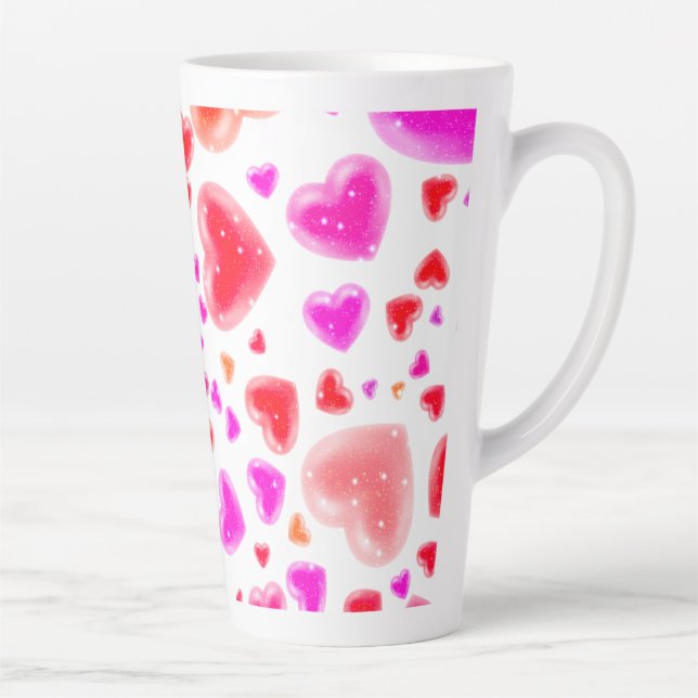 Taza De Café Latte Amor, muchos corazones, Blanco (Derecha)