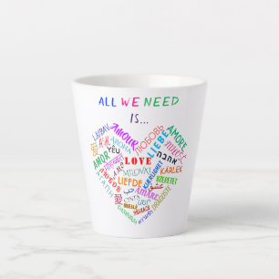 Taza De Café Latte Amor multilingüe Latte Mug Corazón colorido Textos