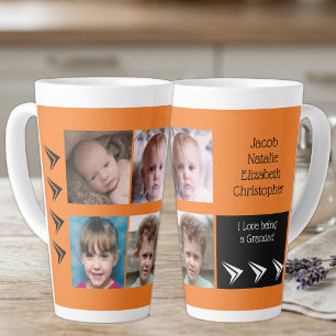 Taza De Café Latte Amor negro naranja por ser un abuelo con fotos