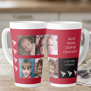 Taza De Café Latte Amor rojo negro por ser un abuelo con fotos