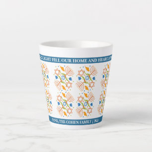 Taza De Café Latte Amor y luz   Familia Hanukkah simple y elegante