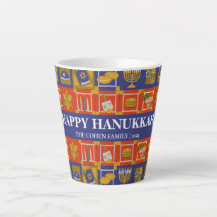Taza De Café Latte Amor y luz   Familia Hanukkah simple y elegante