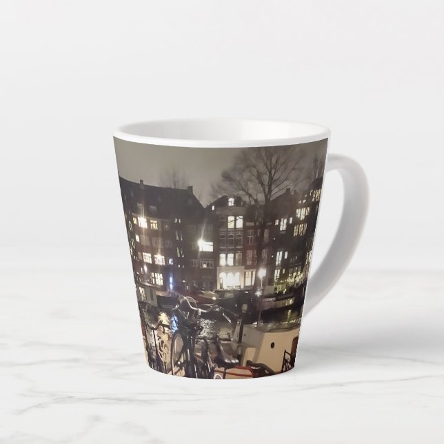 Taza De Café Latte Amsterdam, Canal y Bicycles Latte Mug (Ángulo derecho)