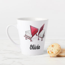 Taza De Café Latte Añadir Su Nombre Al Gran Esbozo Del Libro De Piano