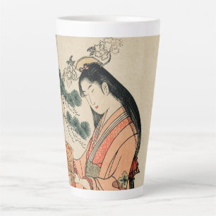 Taza De Café Latte Anciano dibujo de madera japonesa con mujer