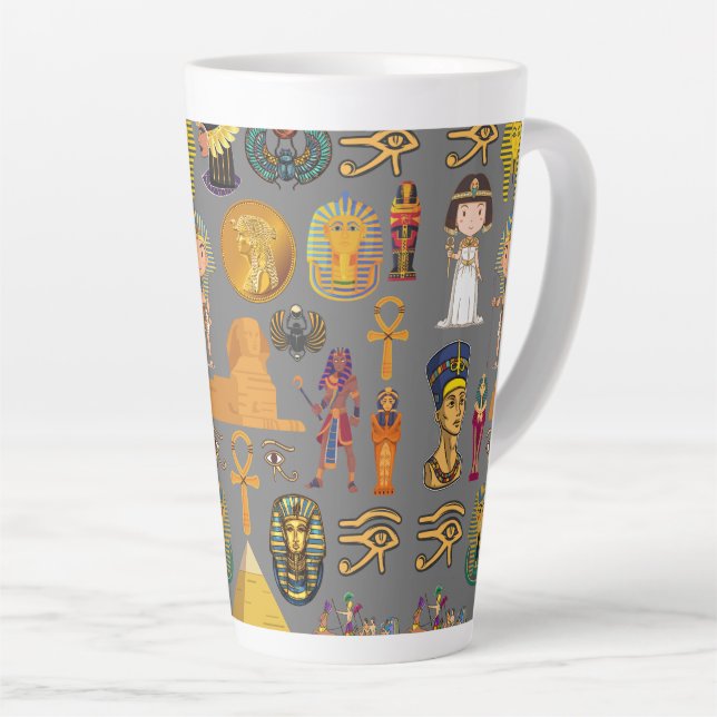 Taza De Café Latte Ancient Egyptian Hieroglyphic -Pattern Pharaoh  (Ángulo derecho)