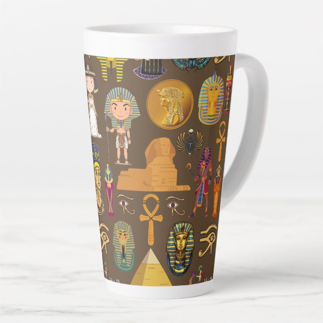 Taza De Café Latte Ancient Egyptian Hieroglyphic -Pattern Symbol  (Ángulo derecho)