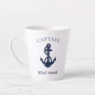 Taza De Café Latte Ancla de barco de capitán náutico personalizado