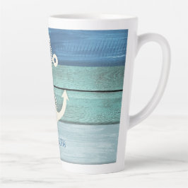 Taza De Café Latte Ancla de madera turquesa azul náutico