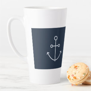Taza De Café Latte Anclaje mínimo náutico azul marino Latte Mug