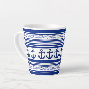 Taza De Café Latte Anclas Náuticas Ropes And Stripes