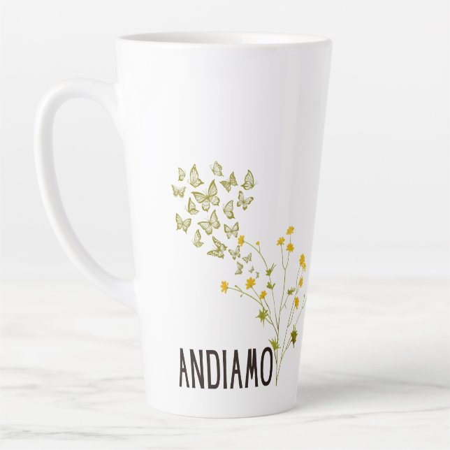 Taza De Café Latte Andíamo (con mariposas y mariposas) (Izquierda)