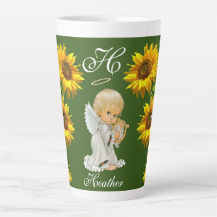 Taza De Café Latte Ángel de girasol Floral Latte Mug