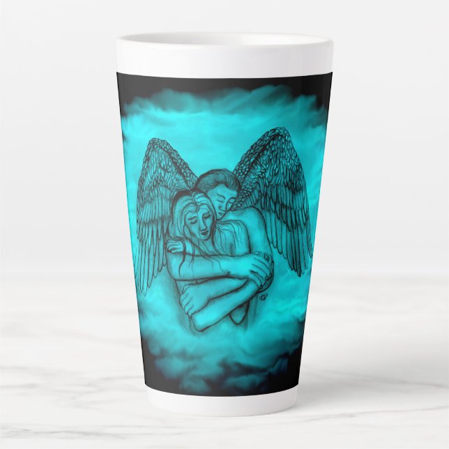 Taza De Café Latte Ángel Eros en el amor, diseño negro y verde (Anverso)