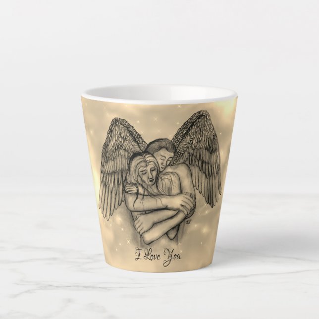 Taza De Café Latte Angel Eros en el amor, te amo (Anverso)