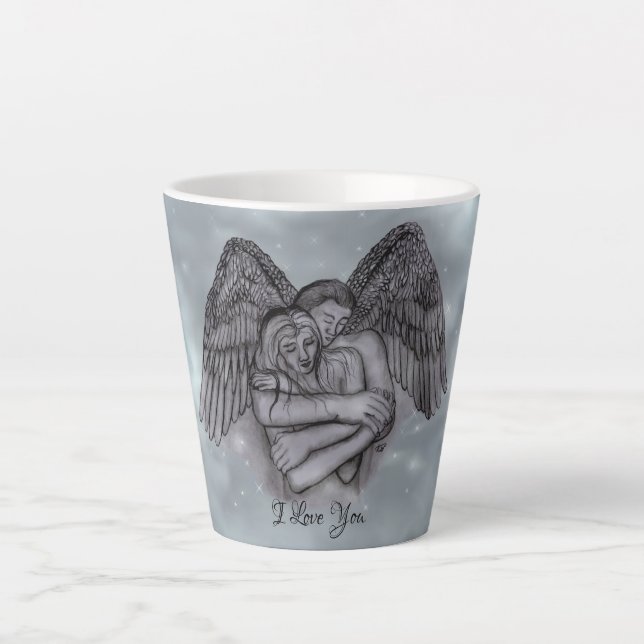 Taza De Café Latte Angel Eros en el amor, te amo (Anverso)