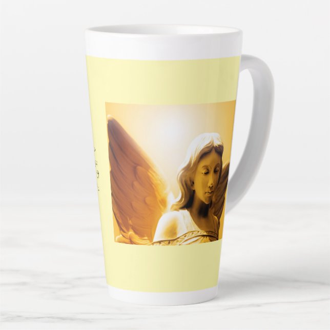 Taza De Café Latte Angel Serenity Prayer Yellow Gold Orange Latte Mug (Ángulo derecho)