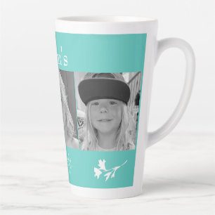 Taza De Café Latte Angels de mamá 3 foto Floral blanca turquesa