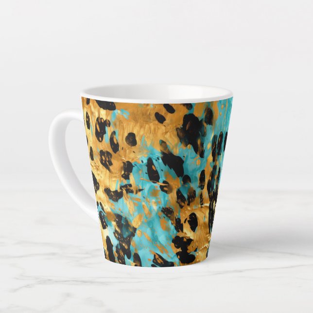 Taza De Café Latte Animal del Leopardo Negro de Aqua Gold (Ángulo izquierdo)