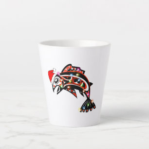 Taza De Café Latte Animal espiritual Haida Salmon con luces Navidades