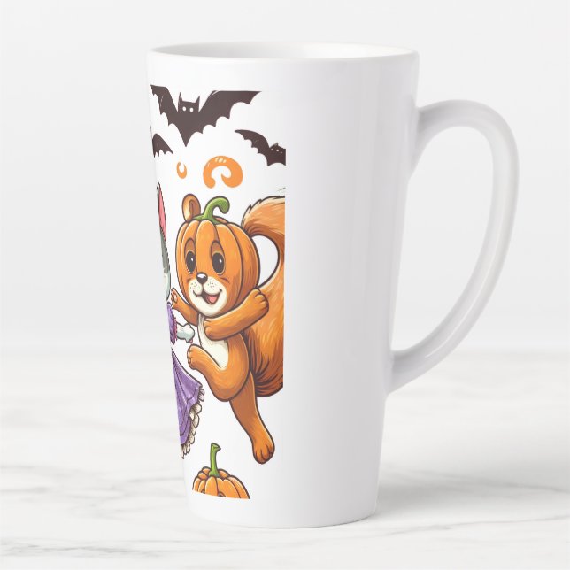 Taza De Café Latte Animales bailando con disfraces de Halloween (Derecha)