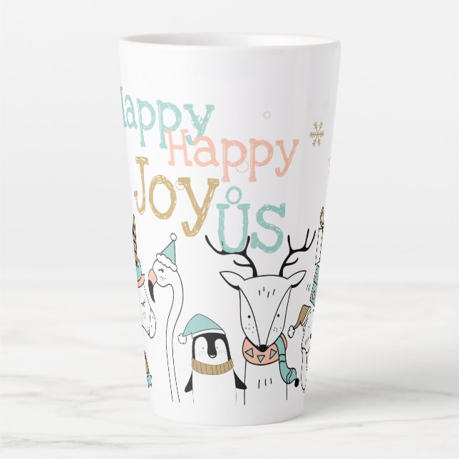 Taza De Café Latte Animales de invierno de Navidades educados felices (Anverso)