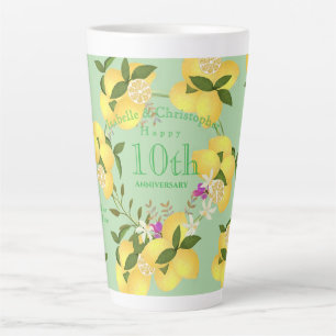 Taza De Café Latte Aniversario de Boda Limón Exprime Verde