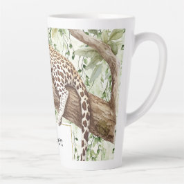 Taza De Café Latte Aniversario del leopardo de marfil verde de la jun