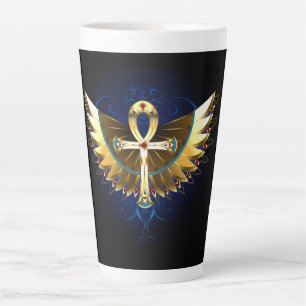 Taza De Café Latte Ankh de oro con alas