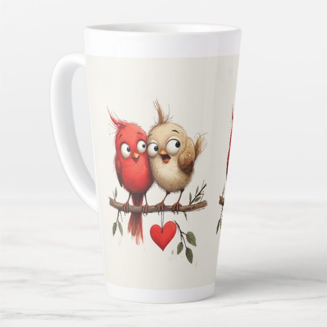 Taza De Café Latte Año Nuevo, Amor, Pájaros (Ángulo izquierdo)