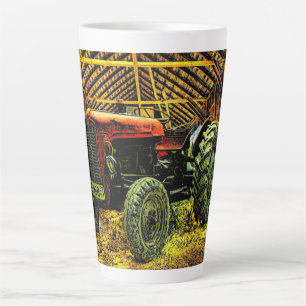 Taza De Café Latte Antiguo Tractor Rojo Rústico Barn