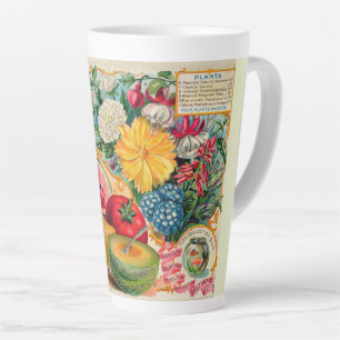 Taza De Café Latte Anuncio de semillas de frutas y flores de hortaliz