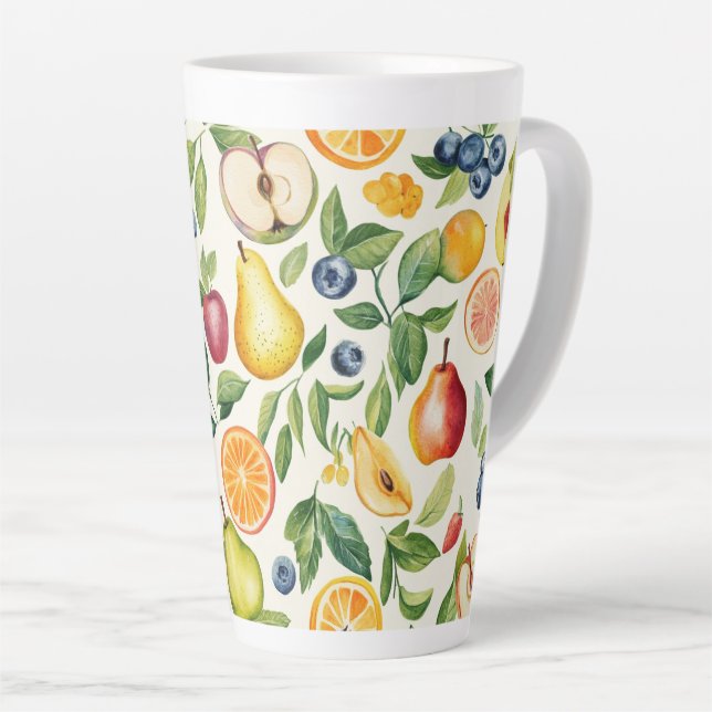 Taza De Café Latte Apples Pears Blueberries Oranges Fruits (Ángulo derecho)
